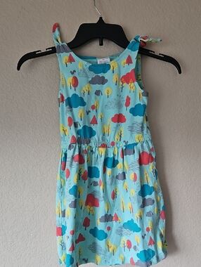 S Kids Tie-Shoulder Cloud & Tree Print Dress - Light Blue Spottes Zebra